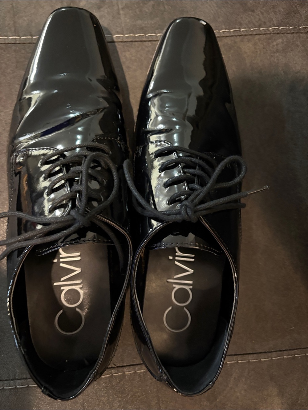Calvin Klein Men’s Black Patent Leather Lace-Up Oxfords